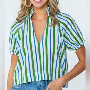Olivia James The Label NWT Elizabeth Top in Harbour Stripe Lime- L cottagecore